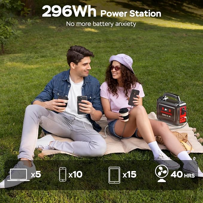 MARBERO Portable Power Station 350W Peak Camping Solar Generator Laptop Charger 296Wh Power Bank with AC Outlet 110V with Multi-Output LED Flashlights for CPAP Home Camping Hurricane Emergency