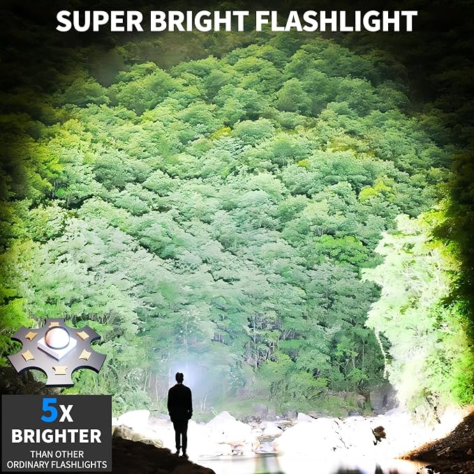 Rechargeable LED Flashlights High Lumens, 99,000 Lumen Super Bright Flashlight with 7 Modes & Waterproof, Powerful USB Rechargeable Handheld Flash Light for Camping Home