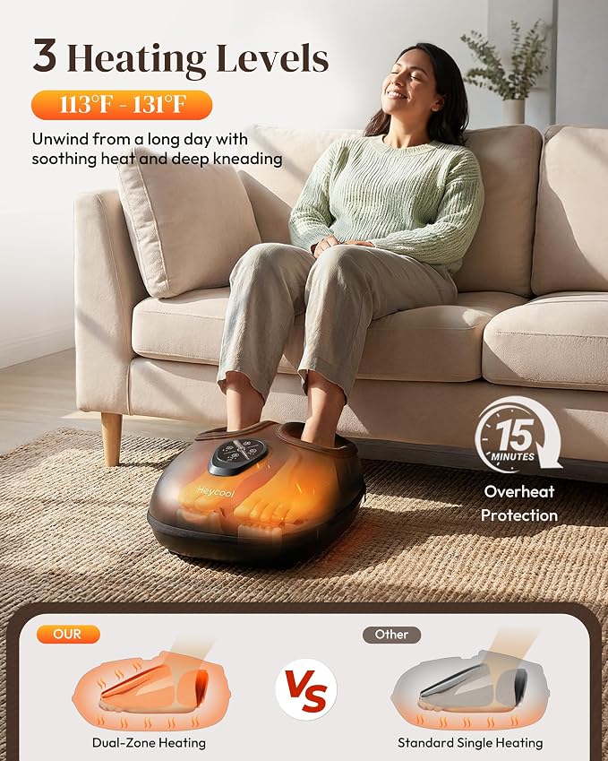 Heycool Shiatsu Foot Massager with Heat and Compression, Deep Kneading Foot Massager Machine for Neuropathy, Remote Control, Large Feet Massager Fits Up to Size 14, Gift for Dad Mom