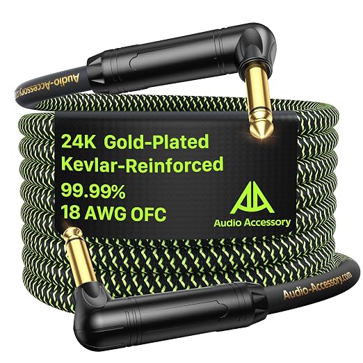 AA AUDIO ACCESSORY Pro Series Guitar Cable 15 ft, Gold-Plated Connector, 18 AWG 99.99% OFC, Low Capacitance Right Angle to Right Angle 1/4 Inch Instrument Cable for Fender Ernie Ball Mogami