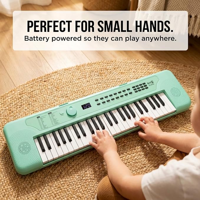 RockJam 49 Key Keyboard Piano, Portable Electronic Music Keyboard with Speakers, USB-C Power or Battery Operation, Headphone Input, 200 Tones, 200 Rhythms, Note Stickers & Lessons