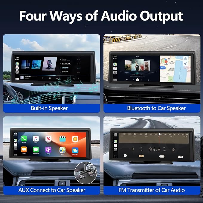 8.1" Portable Wireless Carplay Screen for Car, 2K Dash Cam & 1080P Backup Camera, Touchscreen Car Stereo with Apple Car Play/Android Auto, GPS, Bluetooth, Mirror Link, Voice Control for All Vehicles