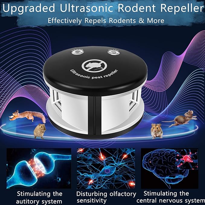 Rodent Repellent Ultrasonic Plug in, Mice Repellent Indoor, 360° Ultrasonic Pest Repeller for Rats, Squirrels, Spiders, Plug-in Pest Control for House, Kitchen, Attic, Garage, RV