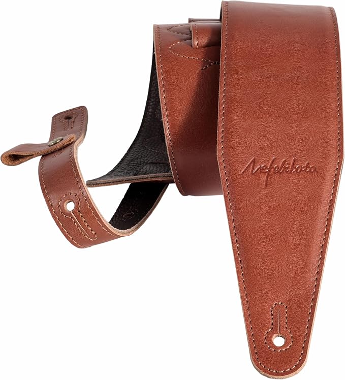 Nefelibata 3" Wide Guitar Strap, Full Grain Italian Leather Adjustable Guitar Straps with Foam Padding for Bass, Electric, and Acoustic Guitars