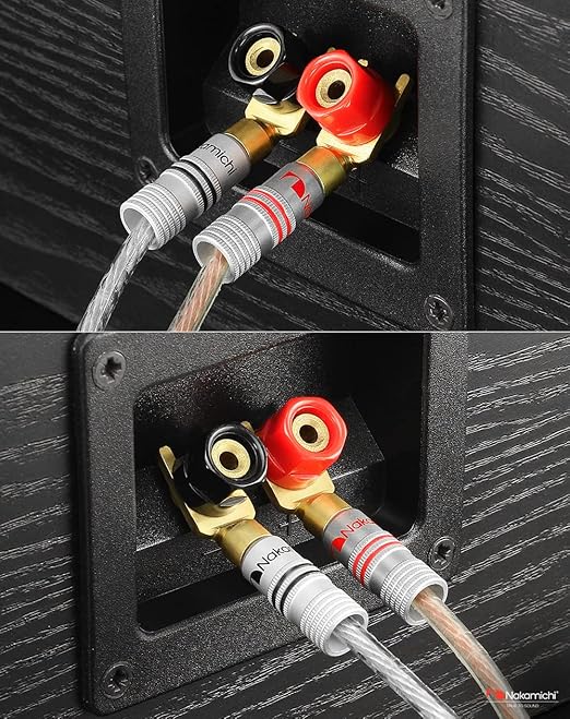 Nakamichi Excel Series 24k Gold Plated Spade Y Banana Plug 12-18 AWG Gauge Size 4mm for Speakers Amplifier Hi-Fi AV Stereo Home Theatre Audio Wire Cable Screw Connector, 2 Pcs (1-Pair)