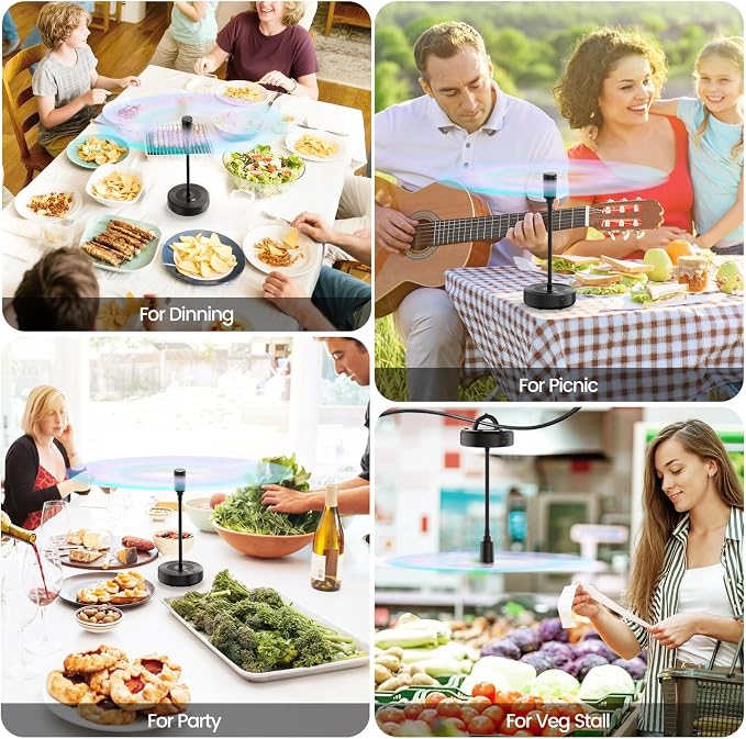 TriPole Fly Fans for Tables, 2000mAh Rechargeable Battery Operated Food Fan Lasts 20 Hrs with LED Display, Portable Fly Table Fan Indoor Outdoor for Picnic, Party, BBQ, Kitchen, Patio, 4 Pack