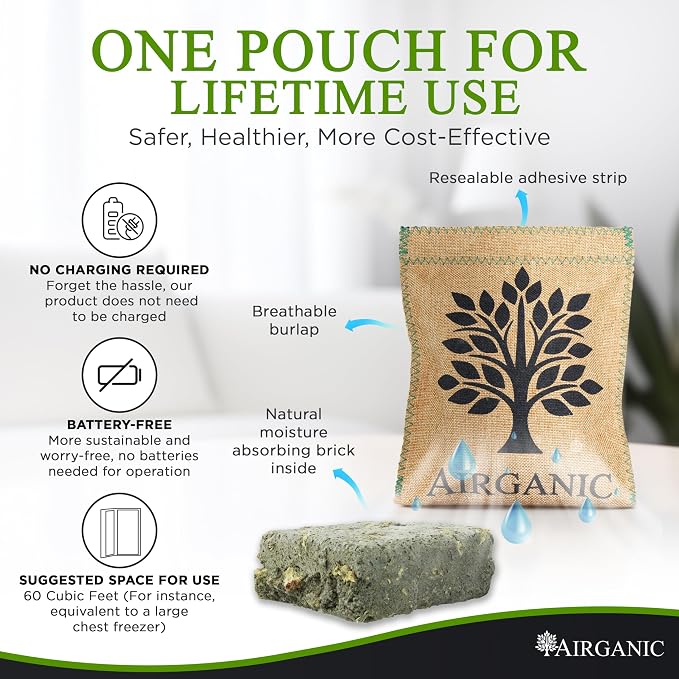 Natural Moisture Absorber Dehumidifier Bags (2-Pack) – Plant & Mineral Desiccant Pouches for Closet, Car, Gun Safe, RV, Bathroom – Reusable Mini Humidity & Odor Control