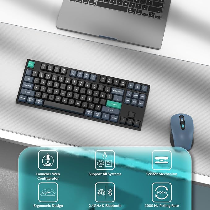 Keychron B33 Wireless Keyboard & BM25 Mouse Combo, 2.4 GHz/Bluetooth 5.2/Wired, 80% TKL Silent Portable Ergonomic Keyboard Adjustable DPI Mouse, Unifying Receiver for macOS Windows Linux