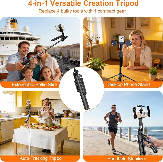 71" Auto Face Tracking Tripod with Ring Light, 360° Rotation Phone Tripod with Remote & No App Required, Extendable Selfie Stick Tripod for iPhone/Camera, Live Streaming Equipment for TikTok/YouTube