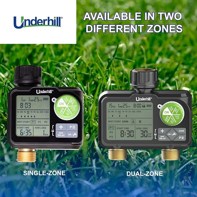 Underhill AquaZone Digital Hose Timer – Automatic Garden Water Timer with LCD Display, Programmable Irrigation Controller for Sprinklers, Drip Systems & Garden Hose Faucets