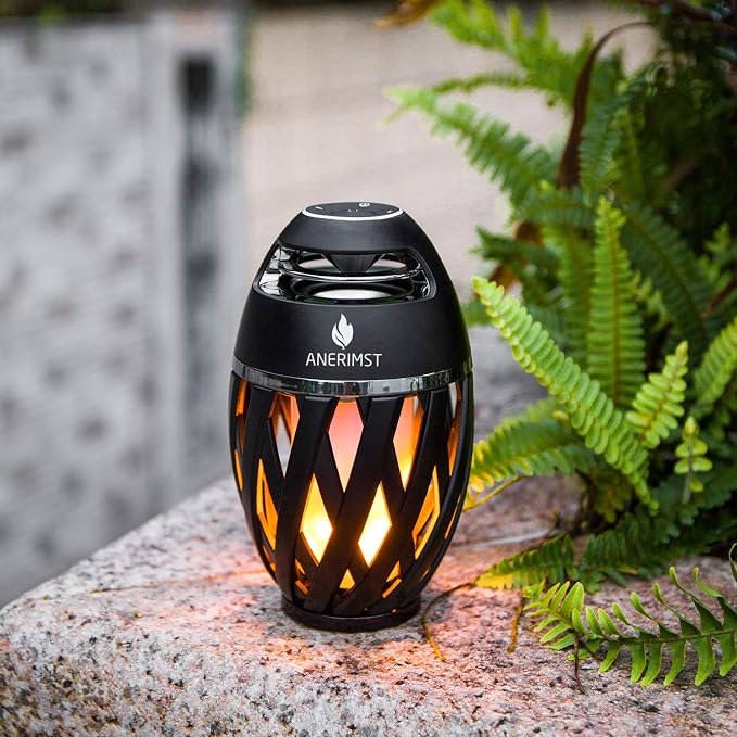 Outdoor Bluetooth Speaker with Flame Atmosphere, Electronics Gifts for Men, Women, Cool Gadgets for Porch Garden Parties, BT5.3, 5W Stereo Sound, Waterproof Wireless Speaker with Led Torch Light