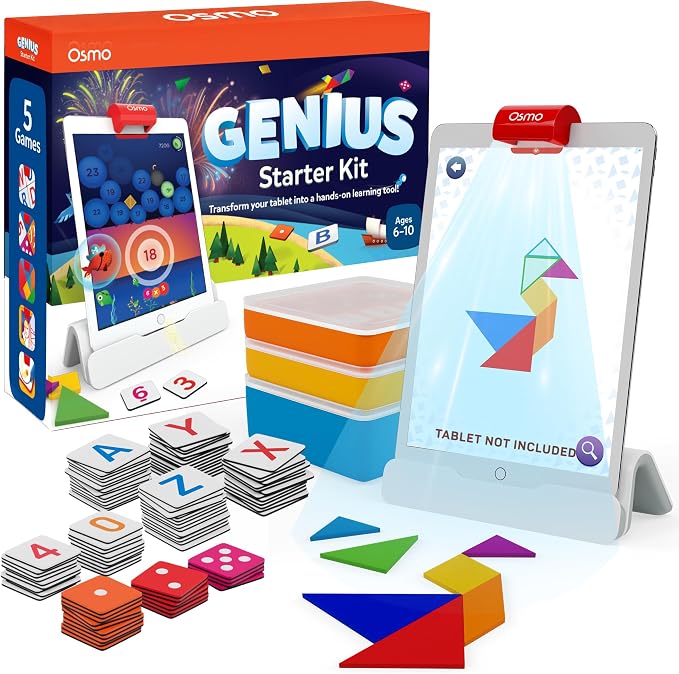 Osmo Genius Starter Kit for Kids Ages 6–10 | 5 Educational Learning Games | iPad Compatible | Educational STEM Learning System | Base Included (5 Games iPad)