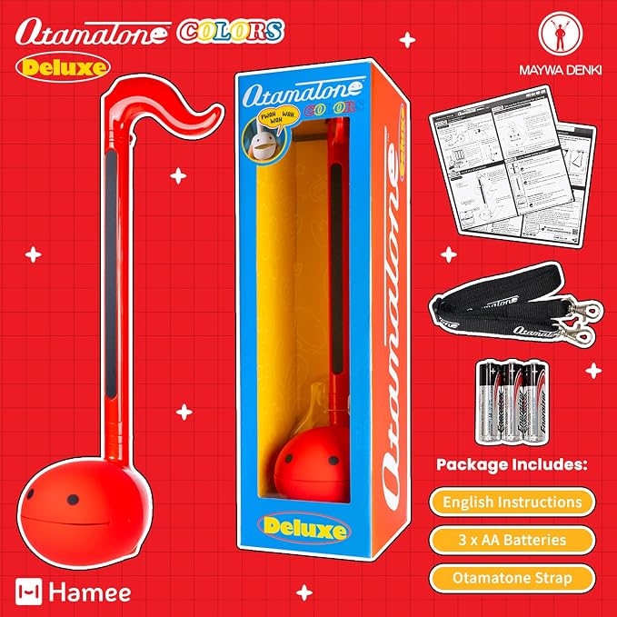 Otamatone Deluxe Electronic Musical Instrument for Adults Portable Synthesizer Digital Electric Music from Japan by Cube/Maywa Denki Cool Stuff Gifts, Red [English Manual]