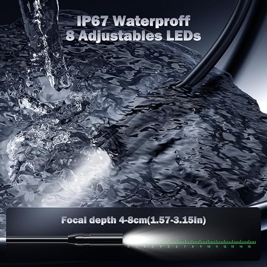 Single Lens Borescope, Ginocaco 4" IPS Endoscope Camera with Light, IP67 Waterproof Snake Camera with Semi-Rigid Cable for Automotive, Plumbers, HVAC(16.4Ft)