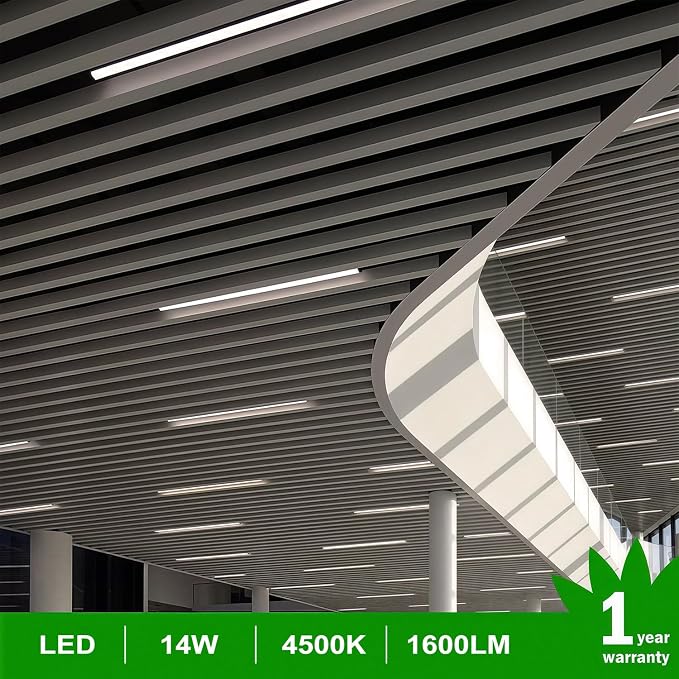 LightingWill LED T5 Integrated Fixture 3FT 14W 4000K Natural White, Linkable LED Shop Light, Under Cabinet & Ceiling Light, Corded Electric with Built-in On/Off Switch, 4-Pack for Garage, Kitchen