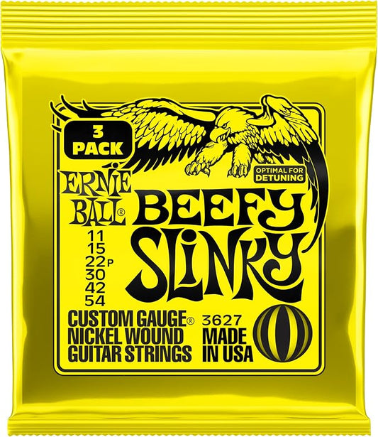 Ernie Ball Beefy Slinky Nickel Wound Electric Guitar Strings 3-pack, 11-54 Gauge (P03627)