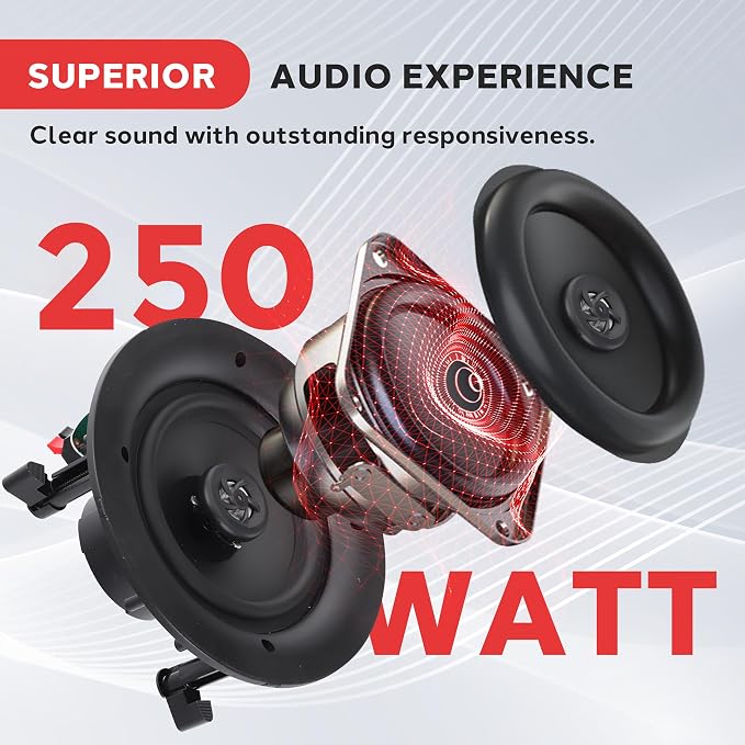 Pyle 8.0" Ceiling Wall Mount Speakers - Pair of 2-Way Full Range Sound Stereo Speaker Audio System Flush Design w/ Electronic Crossover Network 40Hz-20kHz Frequency Response & 250 Watts Peak - PDIC86
