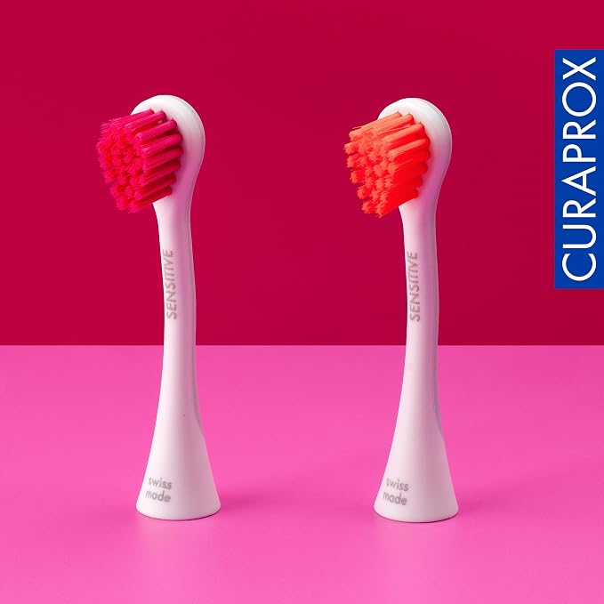 Curaprox Hydrosonic Brush Heads Rainbow Sensitive Duo – for Gentle Gum Care & Comfort Brushing | Magenta/Orange, 2-Pack | Compatible with All Curaprox Sonic Models | Swiss Made
