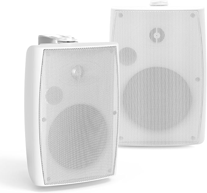 Herdio 5.25" Passive Outdoor Speakers Waterproof Wired, 300W Wall Mount Speakers with Superior Sound,Dual Swivel Brackets for Patio/Deck/Backyard (Pair, White)