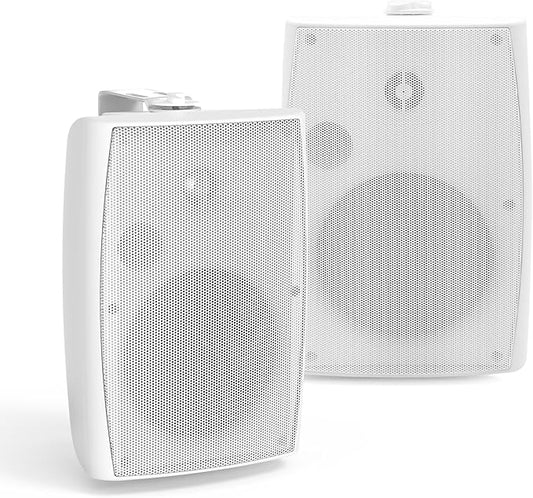 Herdio 5.25" Passive Outdoor Speakers Waterproof Wired, 300W Wall Mount Speakers with Superior Sound,Dual Swivel Brackets for Patio/Deck/Backyard (Pair, White)