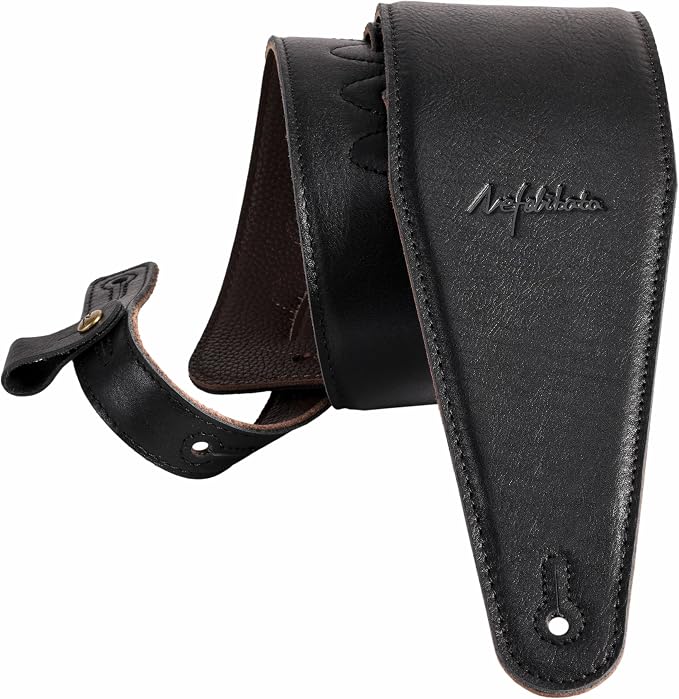 Nefelibata 3.8" Wide Guitar Strap, Full Grain Italian Leather Adjustable Guitar Straps with Foam Padding for Bass, Electric, and Acoustic Guitars