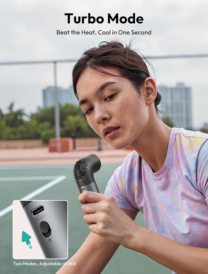 Aecooly Portable Handheld Fan, Powerful Turbo Mini Fan, 19000 RPM High Speed Aero Pro, 15H Max Cooling Time, 6 Speeds Aluminum Case, Pocket Rechargeable Personal Small Travel GIfts for Women Men -Grey