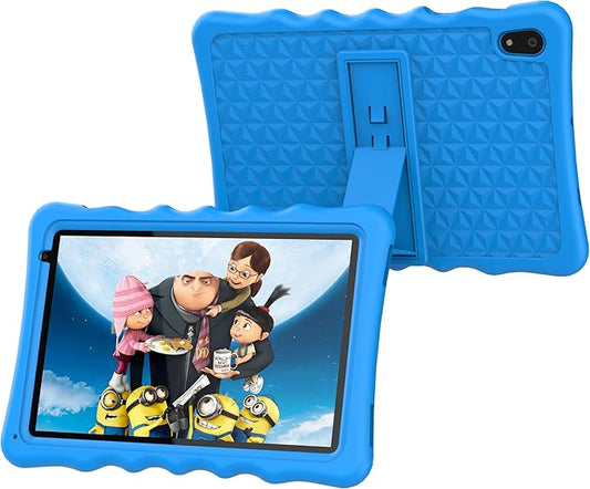 BYYBUO Kids Tablet, 10.1 inch Android 13 Tablet for Kids, 4GB RAM 32GB ROM 5000mAh Battery, Toddler Tablets with Bluetooth, WiFi, Parental Control, Dual Camera, Shockproof Case (Light Blue)