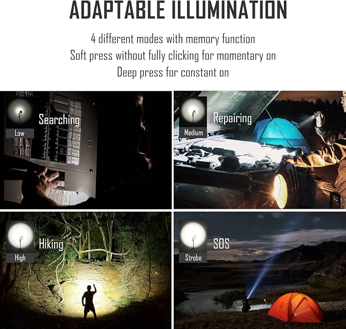 KeyUnity 1050 High Lumens LED Flashlight with Pocket Clip, USB Rechargeable Battery, 4 Modes, IPX7 Water Resistant, Compact Handheld EDC Electric Torch Light for Outdoor Camping Hiking
