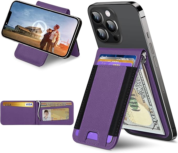 ExtreLife for MagSafe Wallet with Money Clip, Stronger Magnetic Wallet for iPhone 17/16/15/14/13/12 Series, RFID Blocking, for iPhone Wallet with Stand, ID Window & 8 Card Holder, Purple