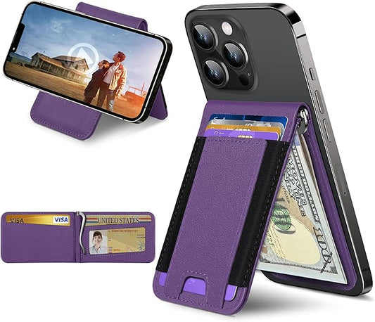 ExtreLife for MagSafe Wallet with Money Clip, Stronger Magnetic Wallet for iPhone 17/16/15/14/13/12 Series, RFID Blocking, for iPhone Wallet with Stand, ID Window & 8 Card Holder, Purple