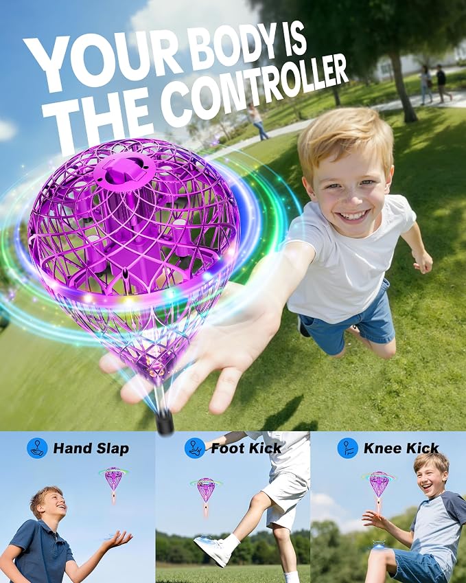Flystars Flying Bouncing Toys, Next-Gen Pro 2026 Cosmic Globe Flying Orb Ball Motion-Control Hover Spinner with 3D Flips, Cool Birthday Toy for Kids 6+ Boys Girls Teens (Purple-L)