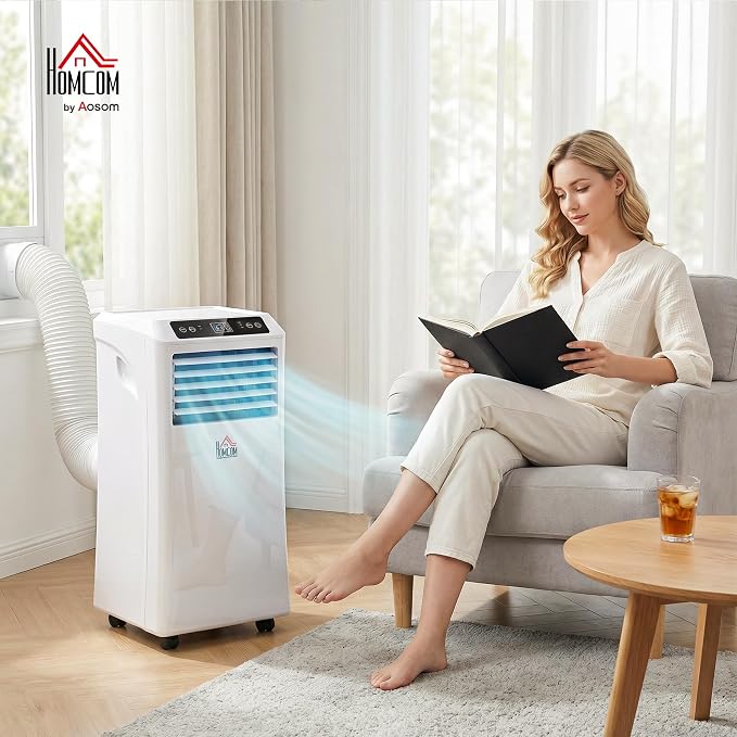 HOMCOM 10000 BTU Portable Air Conditioner for Rooms Up to 441 Sq. Ft., 4-in-1 AC Unit with Cooling Fan, Dehumidifier, Sleep Mode, Remote Control, 24H Timer, Window Installation Kit, White