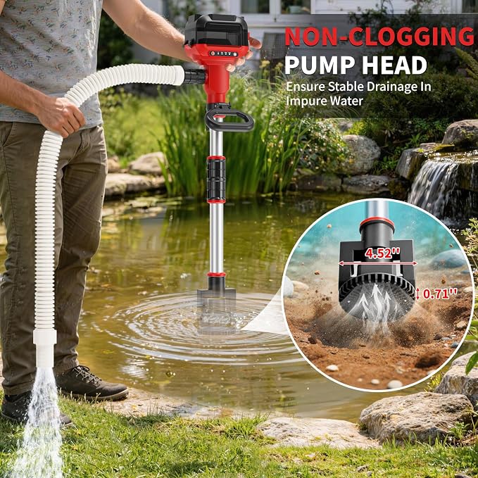 Stick Water Transfer Pump Compatible For Milwaukee 18V Battery(NO Battery), 800GPH Cordless Portable Water Transfer Pump With Detachable Rod, 37" Hose For Garden Fountain Boat Livestock Tank