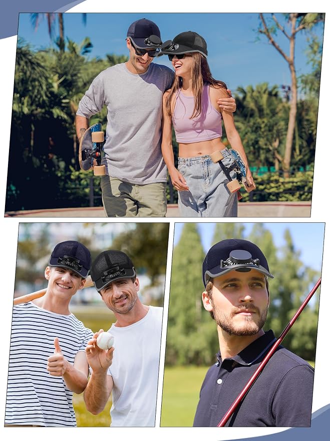 Yaomiao 2 Pcs Solar Baseball Cap with Fan Unisex Sun Protection USB Charging Fan Mesh Hat for Summer Outdoor