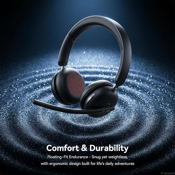 Wireless Headset with Mic for Work, One-Tap Mute & USB Dongle, Bluetooth 5.3 Headset, AI Noise Cancelling Mic, Wireless Headphones with Mic & 65H, Wireless Headset for PC/Teams/Computer/Laptop/Study