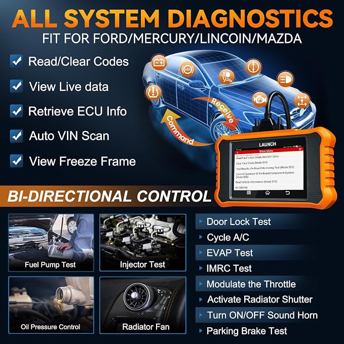 LAUNCH X431 Creader Elite 2.0 fit for Ford OBD2 Scanner, 2026 Bi-Directional Scan Tool for Ford/Lincoln/Mercury/Mazda, Full System,All Resets,ECU Code,AUTO VIN,Lifetime Update