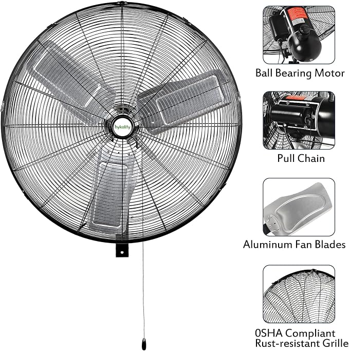 24 inch Outdoor Oscillating Wall Fan, 3-Speed 6300 CFM Heavy Duty Outdoor Wall Fans, Waterproof High Velocity Outdoor Fans for Industrial, Commercial, Patio, Jobsites and Warehouse, UL Listed
