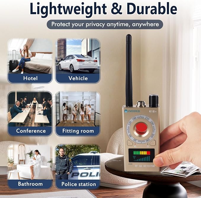 JMDHKK Hidden Camera Detector, Spy Camera Finder, Bug Detector, Magnetic Field Sensor, Listening Device Detector – Privacy Protection Tool for Home, Office, Hotel, and Travel Security(Gold)