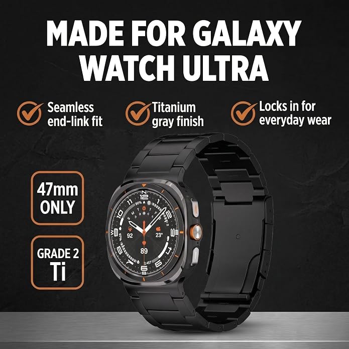 Ultra Supply Co. Titanium Band for Samsung Galaxy Watch Ultra 47mm – Galaxy Watch Ultra Metal Band with Folding Clasp, Scratch & Water-Resistant DLC Coating, Adjustable Smartwatch Bands