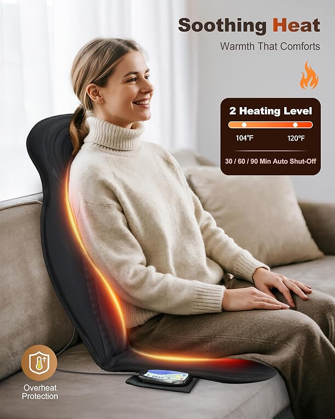 Beleduc Back Massager for Chair with Heat, Massage Chair Pad for Pain Relief, Massage Seat Cushion with 9 Vibration Motors, 3 Heating Areas, 30/60/90 Minute Timer, Home Office Relaxation