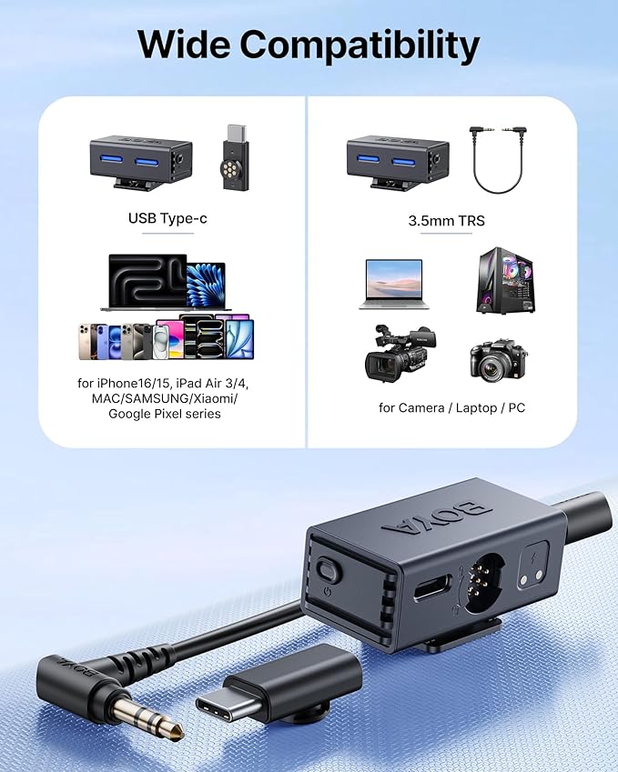 BOYA BOYALINK 3 Wireless Lavalier Mini Microphones for iPhone 15-16/Android/PC/Camera,AI Noise Cancellation,48kHz/24Bit Studio Sound,APP Control,984ft 30h Battery with Charging Case for Vlog Interview