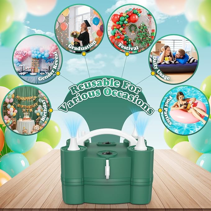 LooLaa Balloon Pump 4-in-1 Electric Balloon Inflator with Triple Inflating Ports for All Balloons Air Filler Machine for Sports Balls Inflator Deflator for Inflatables