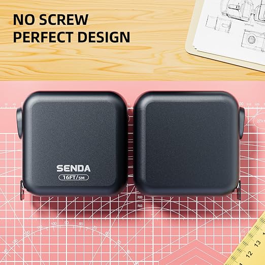 SENDA Self-Locking Tape Measure 16FT/5M, Compact Square Design Small Measuring Tape with High Rigidity, No Back Clip, Wear & Shock Resistant for Home, DIY, Industrial Use (16Ft)