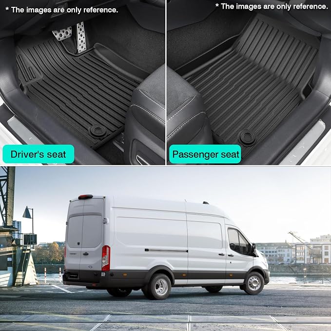 T TGBROS Floor Mats Custom Fit for 2015-2021 Ford Transit 150/250/350/350HD (No Transit Connect) Front Row All Weather TPE Floor Liners Non-Slip Black 1PCS