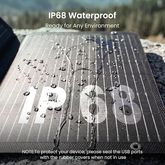 45W Solar Panel Charger with Dual USB-C and USB-A,25.4% High Efficiency Foldable Solar Panel Charger,IP68 Waterproof Portable Solar Charger for Camping,Backpacking,Hiking,Phones,Power Bank