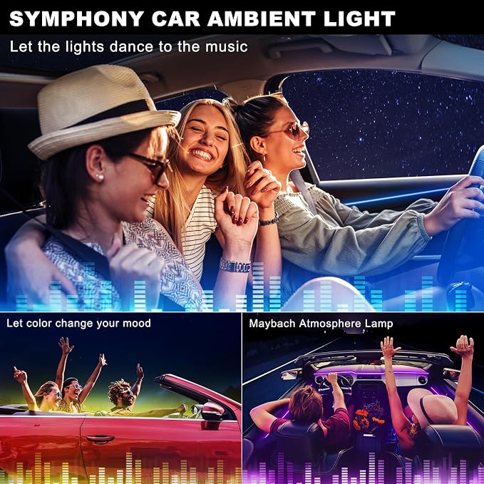 Acrylic Interior Car LED Strip Light with Wireless APP, 10 in 1 with 175 inches 593 LEDs Neon LED Strip Light, RGB Colors Dynamic Music Sync Car Ambient Lighting Kits