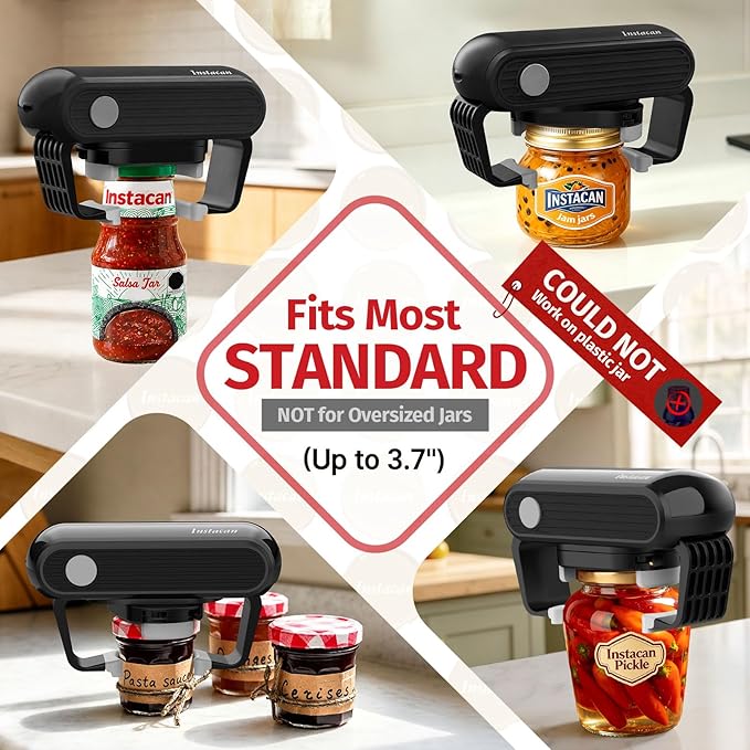 Effortless Electric Jar Opener Easy Opens Twist-Lid, One Handed Automatic Jar Opener for Weak Hands & Seniors with Arthritis