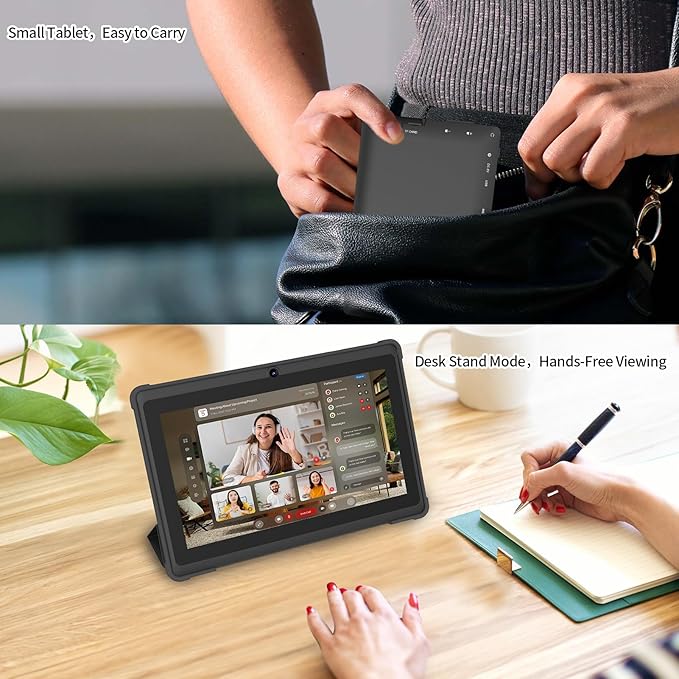 7 Inch Tablet with Case, Five Core Android 15 Tablets, 8GB RAM 32GB ROM 512GB Expand, 1024x600 IPS HD Display, 3500mAh,Dual Camera, USB C Tablet PC (Black)