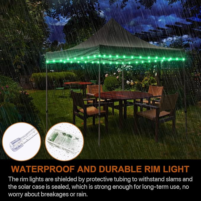 Waybelive LED Canopy and Umbrellas Rope Lights, 39.4 Ft Remote Control Rim LED Light String, 16 Color Change by Yourself, Waterproof, C Battery Powered, Bright to Display at Night Outdoors