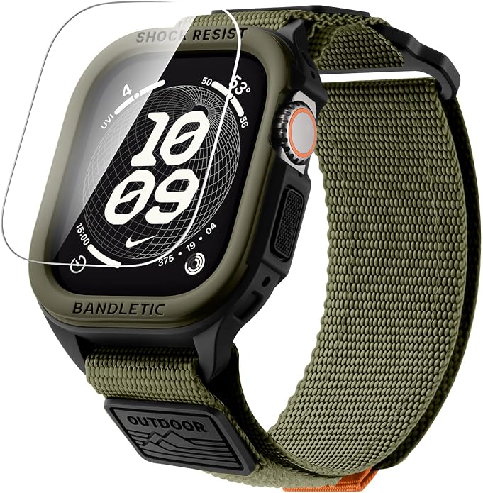 Bandletic Rugged Case with Band Compatible with Apple Watch 49mm(Ultra 3/2/1),46mm(Series 11/10), 45mm(Seriess 9/8/7),44mm(SE3/SE2/SE/6/5/4), Protective Cover Sport Accessories for iWatch Men